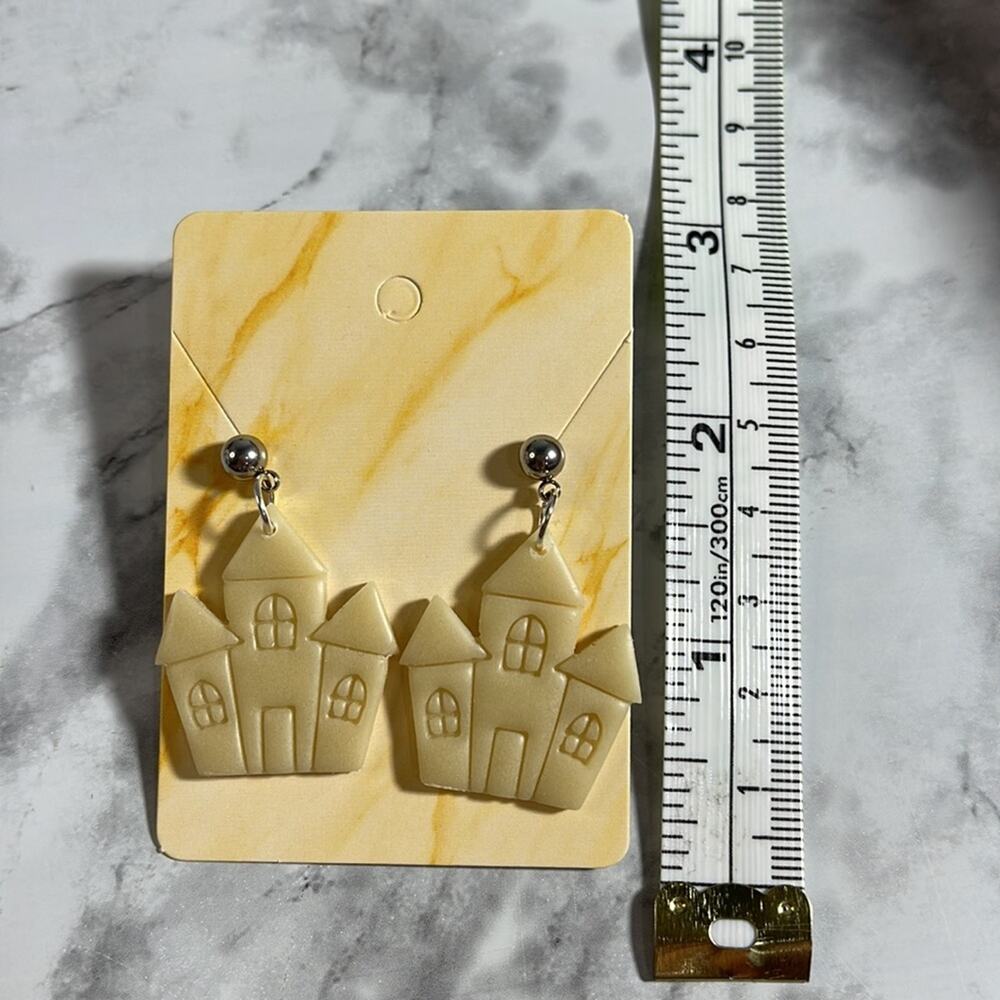 Handcrafted Glow in the Dark Haunted House Dangle Earrings NWT - Picture 5 of 6